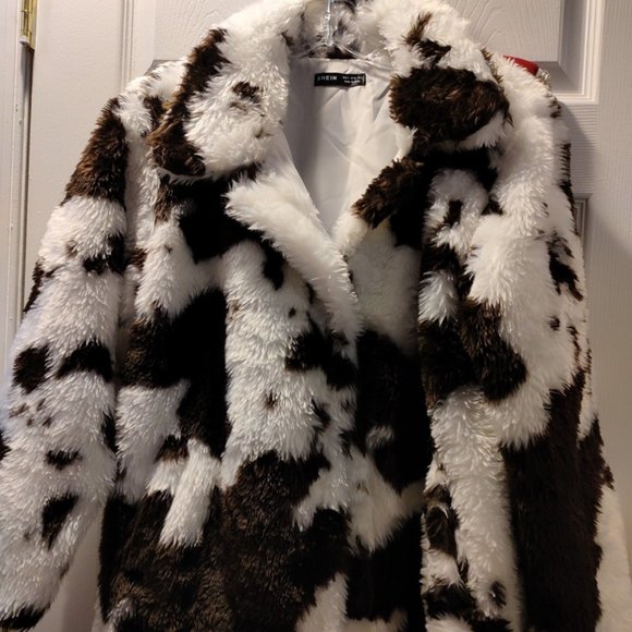 Faux Fur Cow Print Jacket, Size S - Picture 1 of 2